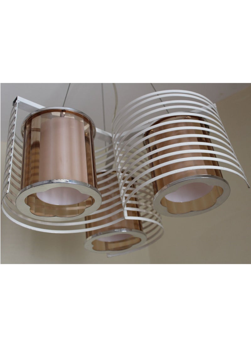 Generic White ceiling pendant 3 lamps with double glass shade  - Image 4