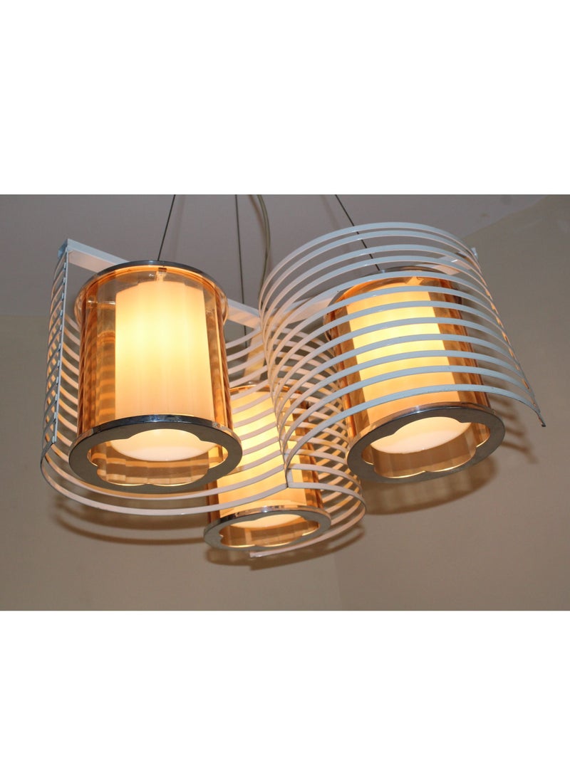 Generic White ceiling pendant 3 lamps with double glass shade  - Image 3