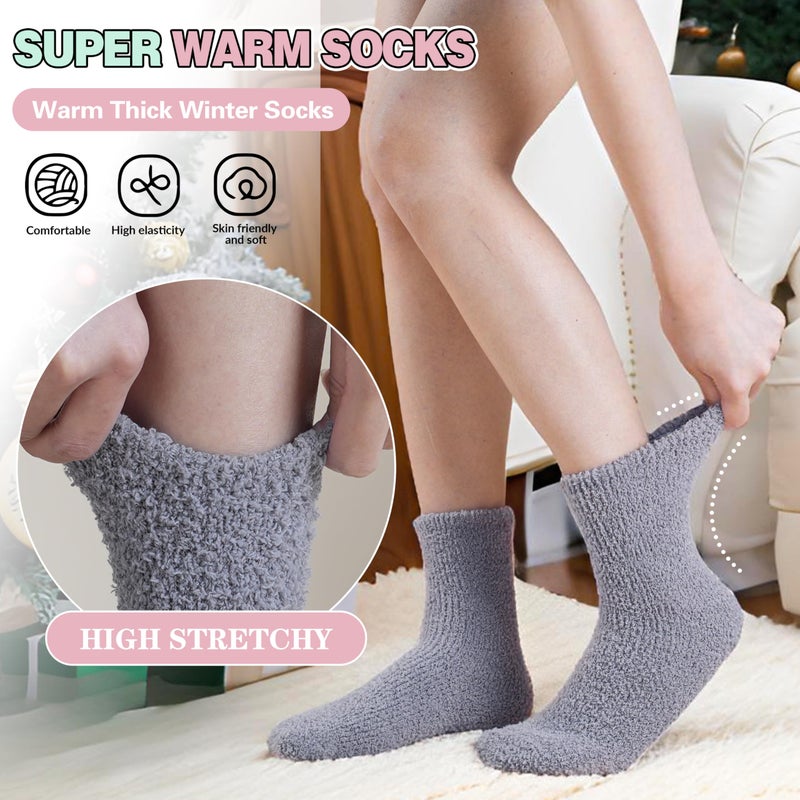 Welwoos Fuzzy Socks for Women Warm Fluffy Winter Cozy Thick Slipper Plush Sleep Comfy Crew Socks Christmas Gifts Stocking Stuffers for Women Teens(Pink/Grey/Green/Beige,M) - Image 2