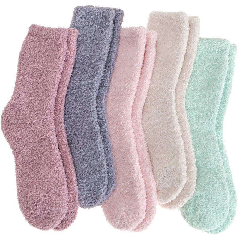 Welwoos Fuzzy Socks for Women Warm Fluffy Winter Cozy Thick Slipper Plush Sleep Comfy Crew Socks Christmas Gifts Stocking Stuffers for Women Teens(Pink/Grey/Green/Beige,M) - Image 1