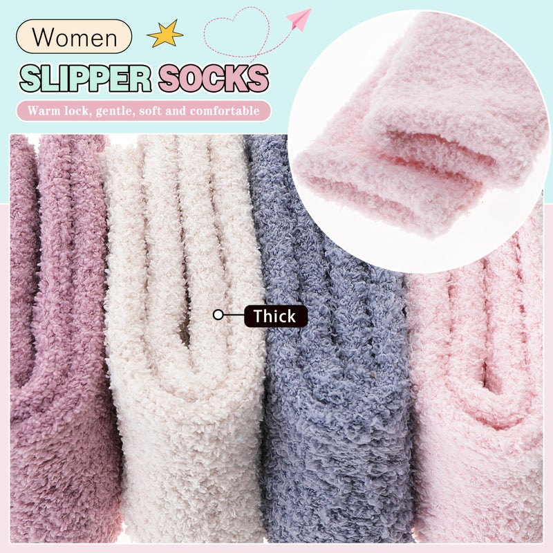 Welwoos Fuzzy Socks for Women Warm Fluffy Winter Cozy Thick Slipper Plush Sleep Comfy Crew Socks Christmas Gifts Stocking Stuffers for Women Teens(Pink/Grey/Green/Beige,M) - Image 3