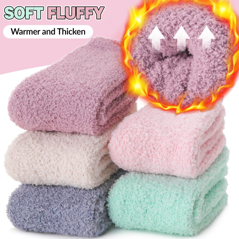 Welwoos Fuzzy Socks for Women Warm Fluffy Winter Cozy Thick Slipper Plush Sleep Comfy Crew Socks Christmas Gifts Stocking Stuffers for Women Teens(Pink/Grey/Green/Beige,M) - Image 4