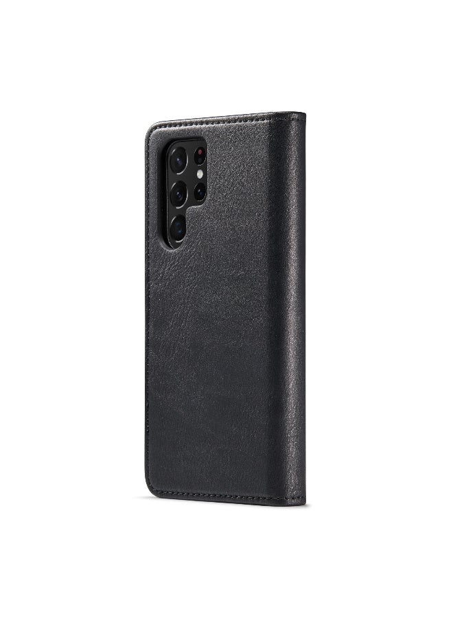 CaseMe Samsung Galaxy S22 Ultra 5G DG.MING Crazy Horse Texture Detachable Magnetic Leather Case - Black