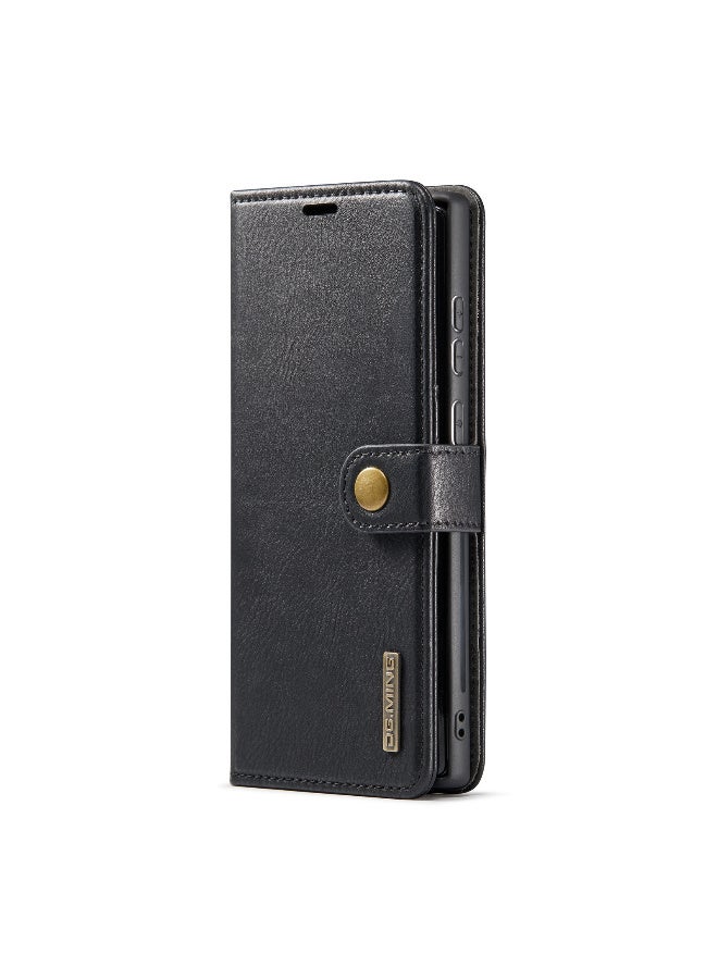 CaseMe Samsung Galaxy S22 Ultra 5G DG.MING Crazy Horse Texture Detachable Magnetic Leather Case - Black