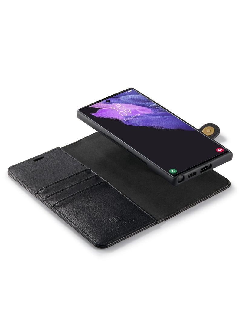 CaseMe Samsung Galaxy S22 Ultra 5G DG.MING Crazy Horse Texture Detachable Magnetic Leather Case - Black