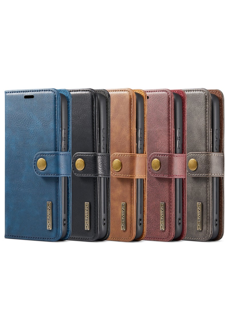 CaseMe Samsung Galaxy S22 Ultra 5G DG.MING Crazy Horse Texture Detachable Magnetic Leather Case - Black