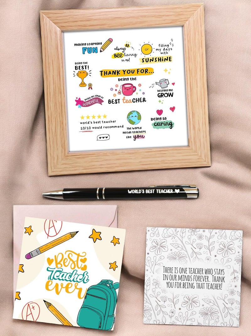 SINCE 7 STORE Gift Hamper for Teacher - Includes 4 Products: Tabletop Frame, World’s Best Teacher Engraved Pen, Greeting Card and a Note - Perfect Teacher's Day Gift/Birthday Gift for Mentor - Image 1