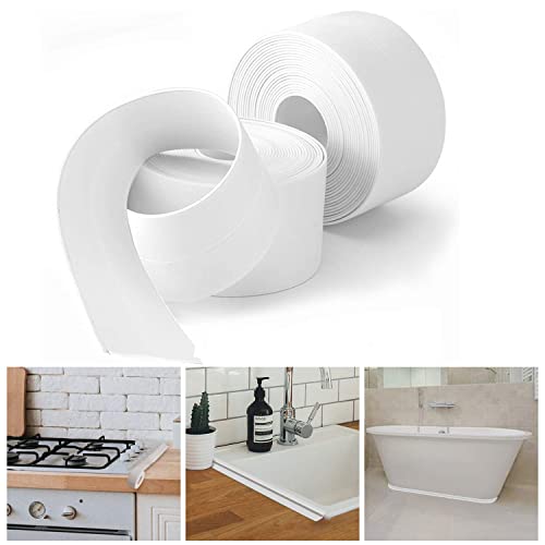 solikdm Bath & Kitchen Caulk Tape Sealant Strip, PVC Self-Adhesive Tub & Wall Sealing Tape, Shower Tile Sealer (2PC) - Image 1