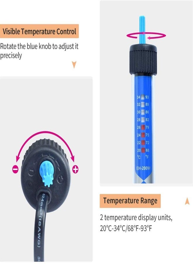 COLOURFUL AQUARIUM سخان حوض أسماك ملون - سخان زجاجي عالي الغاطس أوتوماتيكي التشغيل/الإيقاف لحوض الأسماك | درجة حرارة دافئة | مقبض تحكم | ملحقات حوض الأسماك (300 واط، من 80 إلى 200 لتر) - Image 4