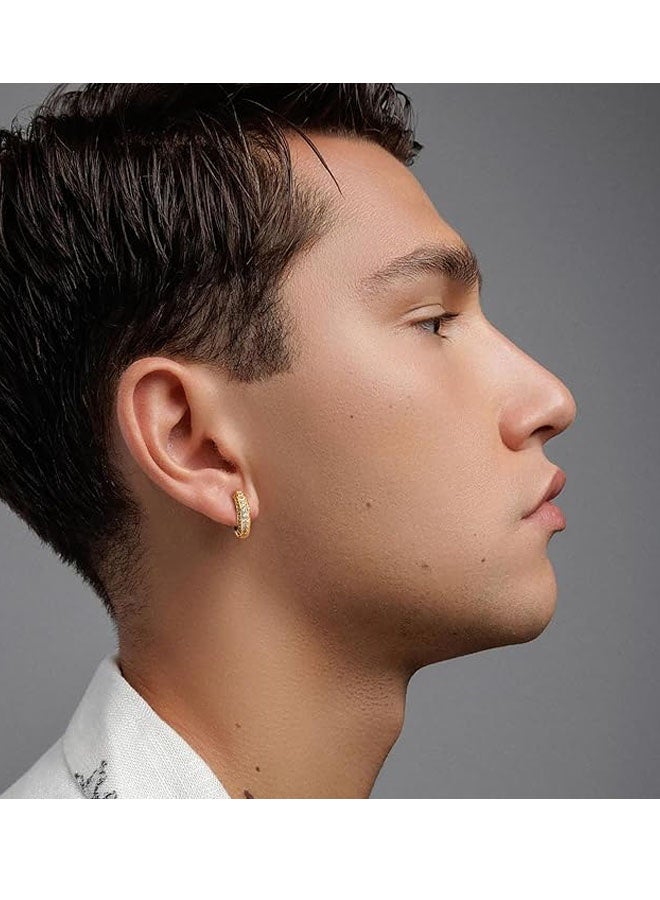 الذهب مع تصميم الألماس أقراط هوجي 18K مطلية بالذهب أقراط هوجي، متعددة الاستخدامات لملابس مكتب الملابس اليومية التجمعات الاجتماعية هدايا العطلة والرحلات غير الرسمية مناسبة للرجال والنساء - Image 5