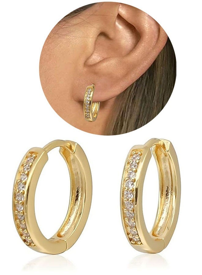 الذهب مع تصميم الألماس أقراط هوجي 18K مطلية بالذهب أقراط هوجي، متعددة الاستخدامات لملابس مكتب الملابس اليومية التجمعات الاجتماعية هدايا العطلة والرحلات غير الرسمية مناسبة للرجال والنساء - Image 1