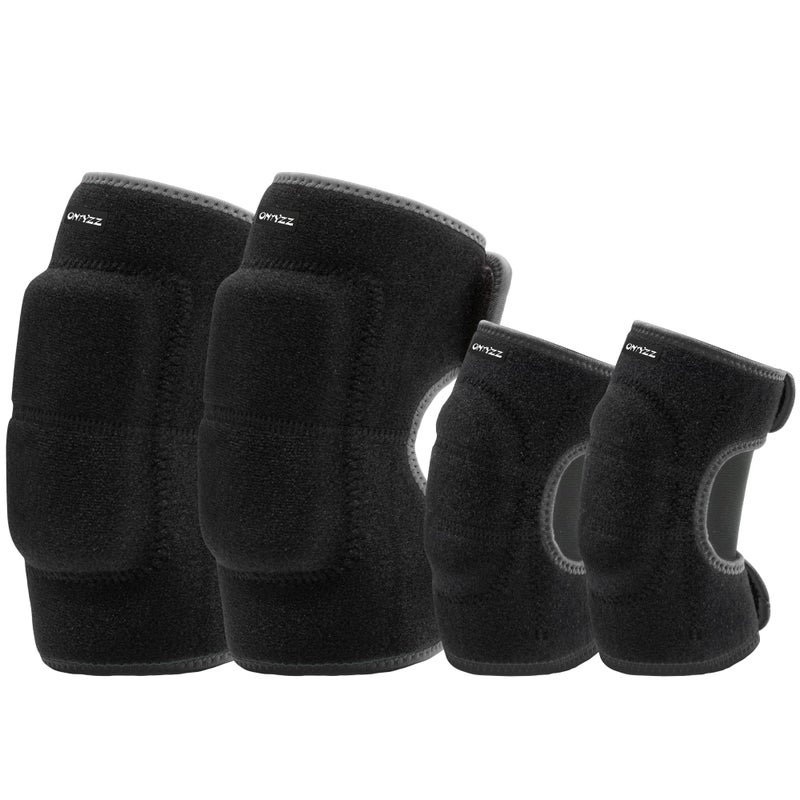 ONTYZZ Kids Soft Knee Pads and Thickened SBR elbow pads Adjustable Knee and Elbow Pads Protective Suit Gear for Cycling Volleyball Skateboarding Soccer Hockey Black/L