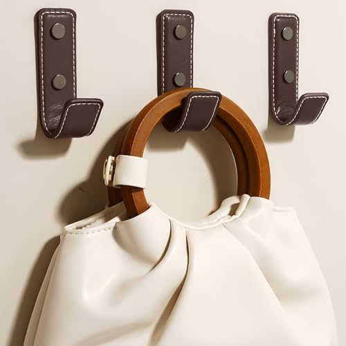 GHYTRIGEN 4 Pcs Leather Coat Hooks Wall MountCoat Hooks for WallWall Hooks for Hanging Robe Towels Bags Hats Scarf Keys Clothes Suitable for Bedroom Entryway and Closet Coffee - Image 3