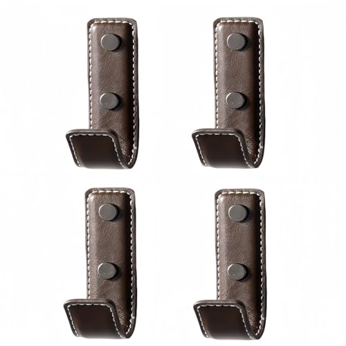 GHYTRIGEN 4 Pcs Leather Coat Hooks Wall MountCoat Hooks for WallWall Hooks for Hanging Robe Towels Bags Hats Scarf Keys Clothes Suitable for Bedroom Entryway and Closet Coffee - Image 1