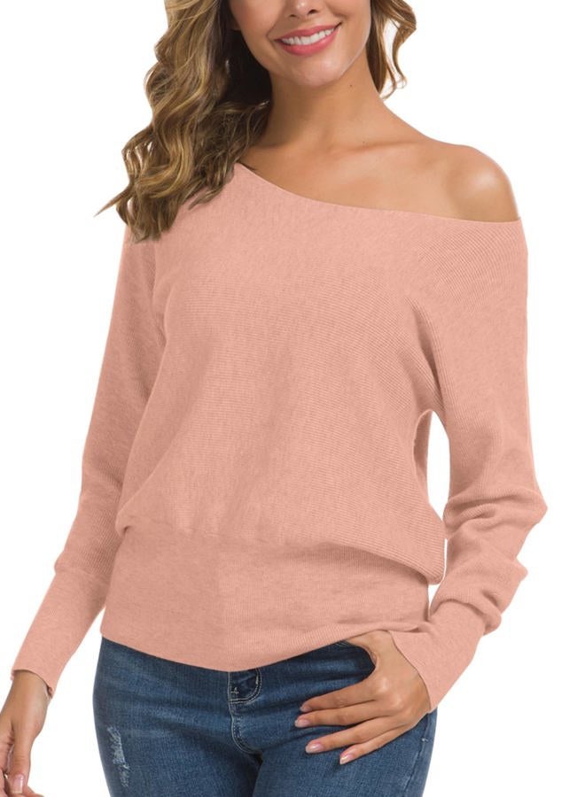 Feiersi Women's Off Shoulder Sweater Long Sleeve Loose Pullover Knit Jumper, 24 Light Pink, XXL - Image 2