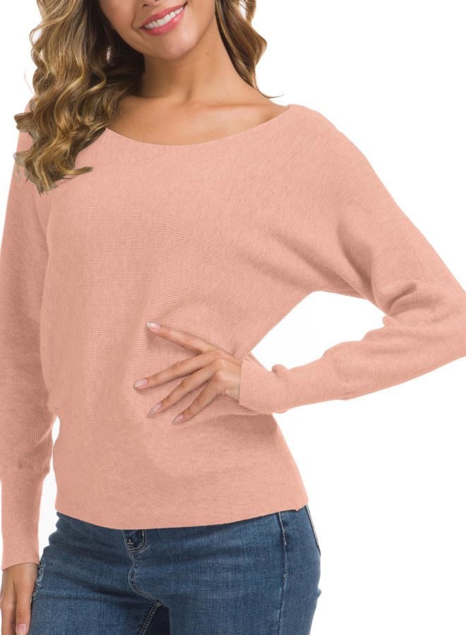 Feiersi Women's Off Shoulder Sweater Long Sleeve Loose Pullover Knit Jumper, 24 Light Pink, XXL - Image 4