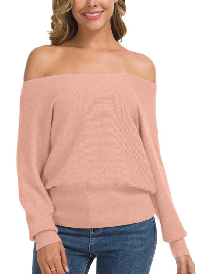 Feiersi Women's Off Shoulder Sweater Long Sleeve Loose Pullover Knit Jumper, 24 Light Pink, XXL - Image 5