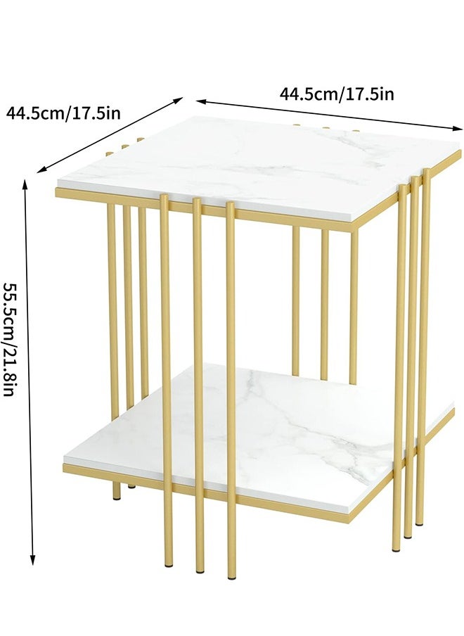 Generic Marble Top Side Table Gold 2 Tier Square White End Tables Sintered Stone Tabletop Bedside Table with Metal Golden Legs Nightstand Sofa Accent Table Home Furniture 44.5x44.5x55.5cm  - Image 2