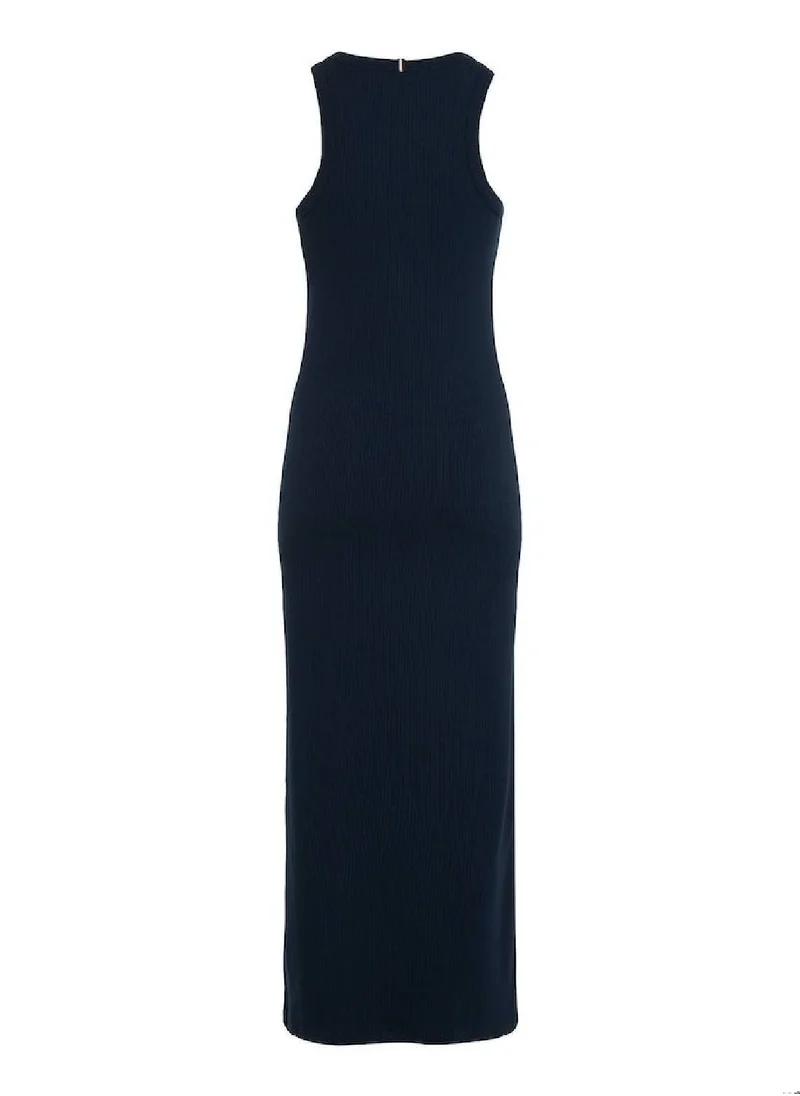 TOMMY HILFIGER Women's Ribbed Midi Bodycon Dress -  Stretch FSC viscose, Blue