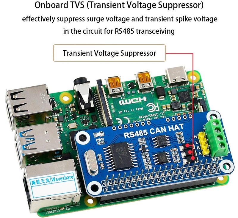 Waveshare RS485 CAN HAT for Raspberry Pi 5/4B/3B+/3B/2B/B+/Zero/Zero W/WH/2W, Long-Distance Communication via RS485/CAN Function, Onboard CAN Controller MCP2515, SPI Interface Transceiver SIT65HVD230DR - Image 5