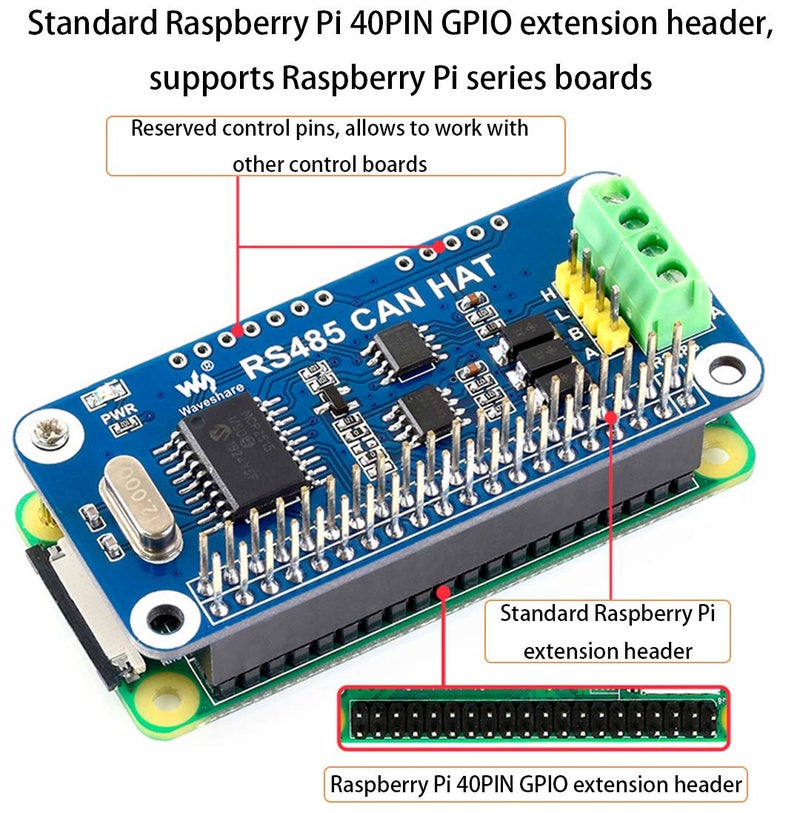 Waveshare RS485 CAN HAT for Raspberry Pi 5/4B/3B+/3B/2B/B+/Zero/Zero W/WH/2W, Long-Distance Communication via RS485/CAN Function, Onboard CAN Controller MCP2515, SPI Interface Transceiver SIT65HVD230DR - Image 3