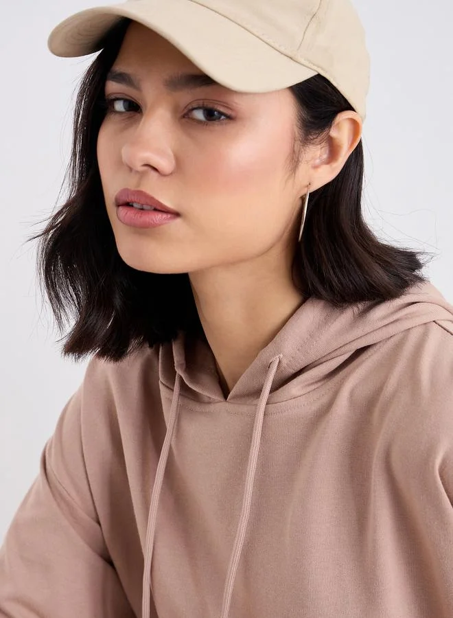Styli Beige Styli Regular Fit  Longline Hoodie for Women | Best Price UAE