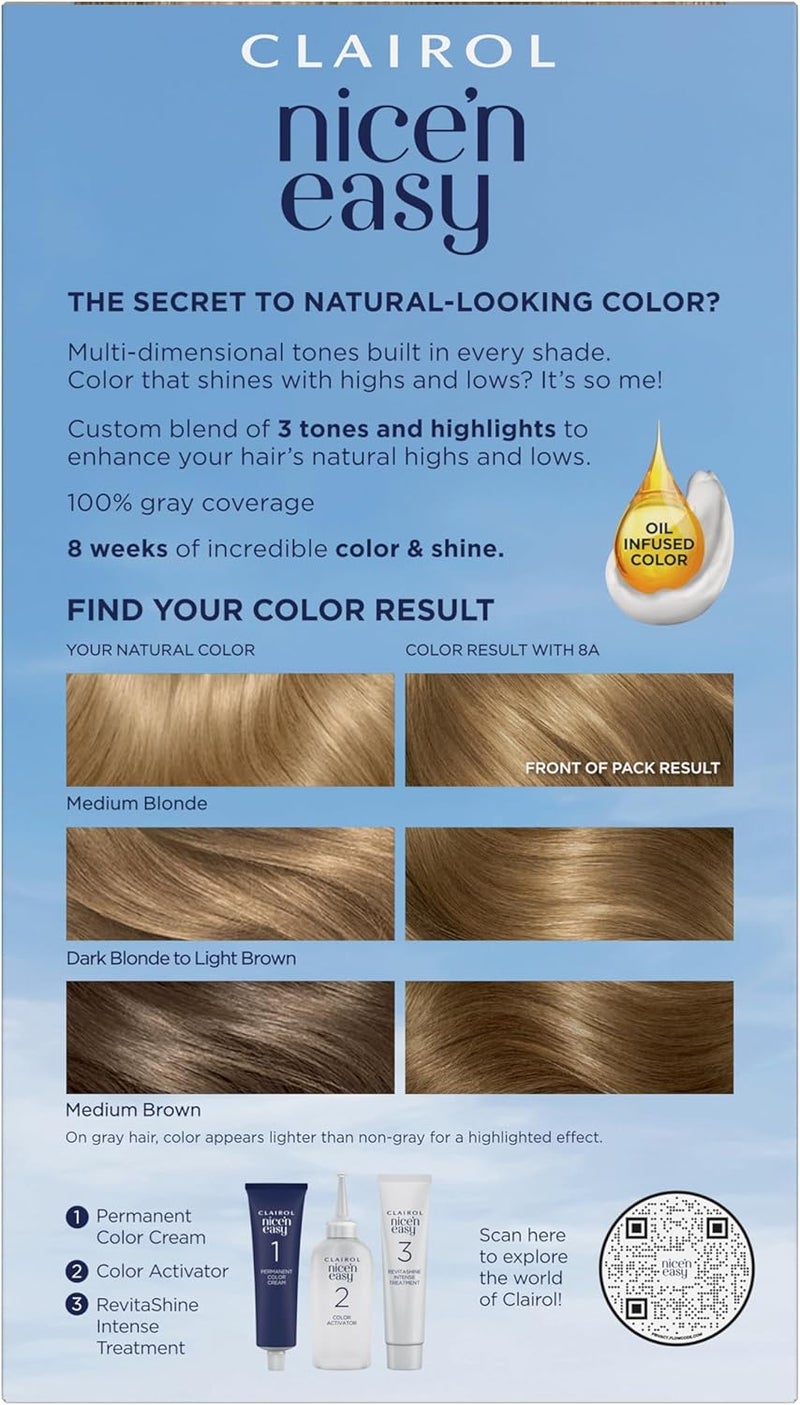 Clairol Nice'n Easy Permanent Hair Dye, 8A Medium Ash Blonde - 100% Gray Coverage - Image 2