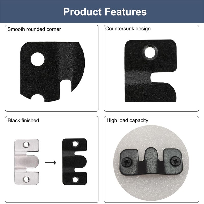 YEWLACA 20Pcs Black Flush Mount Bracket 1.73" x 0.75" Stainless Steel Interlock Photo Hanging Buckle, Heavy Duty Picture Hanger Sectional Connector Z Clips Headboard Wall Mounting Brackets with Screws - Image 3