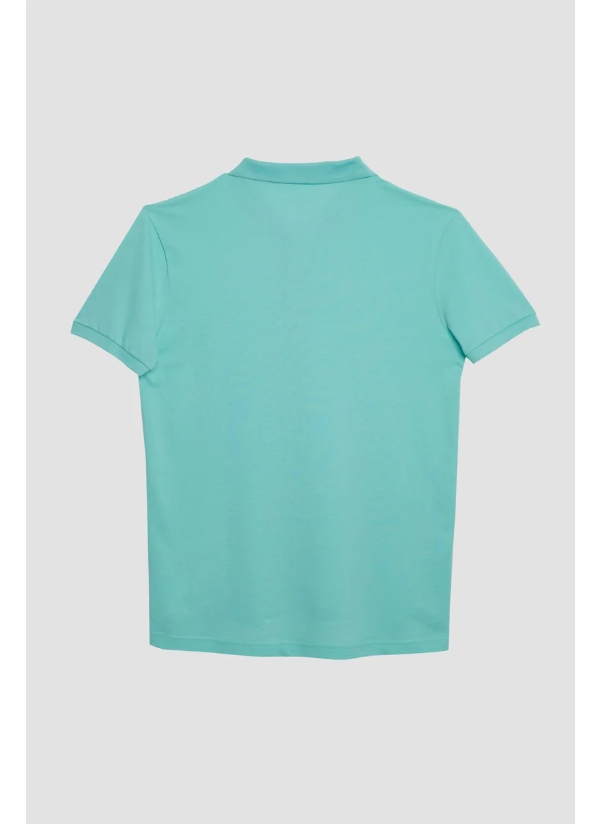 تودورس Men's Slim Fit Slim Cut 100% Cotton Soft Texture Plain Pique Mint Color Polo Collar T-Shirt