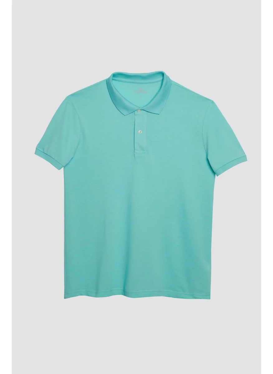 تودورس Men's Slim Fit Slim Cut 100% Cotton Soft Texture Plain Pique Mint Color Polo Collar T-Shirt