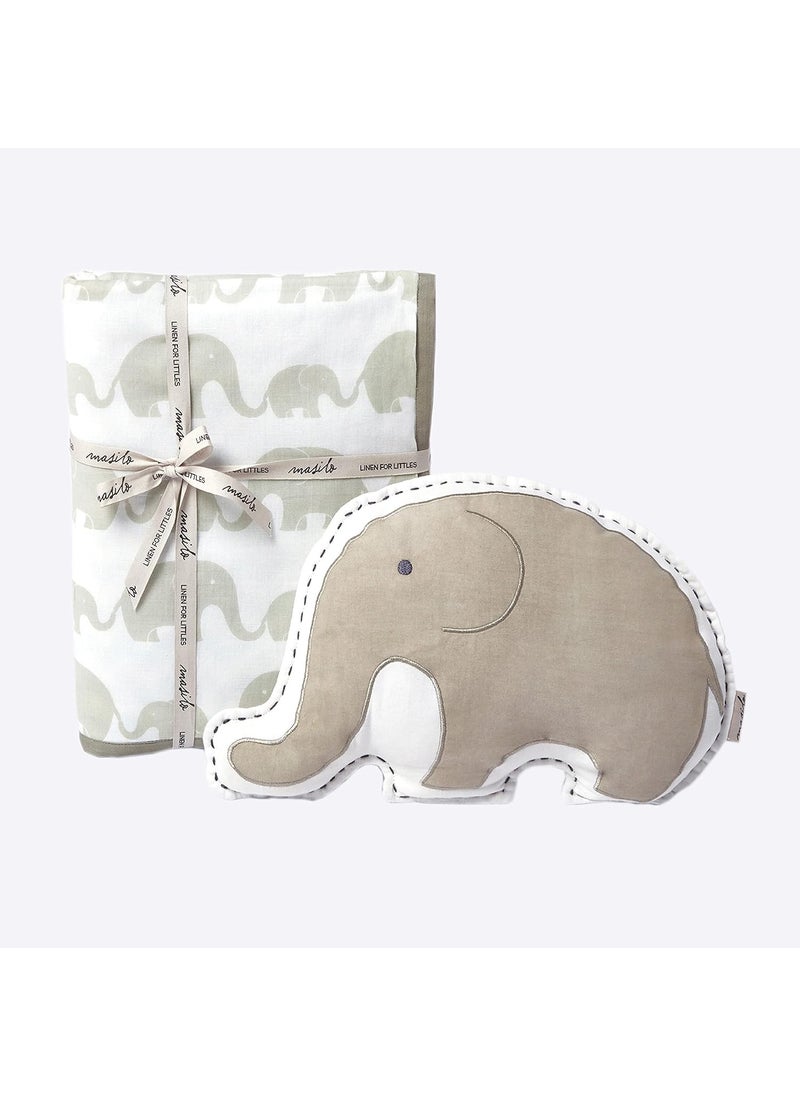 Masilo Masilo Organic Cotton Baby Blanket with Toy for Newborn/Infant-Dohar Blanket Combo-1X Blanket, 1X Toy, Elephant-Green  - Image 1