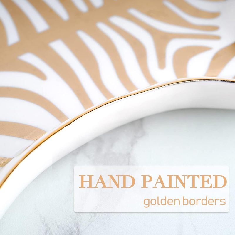 Hand-Painted Ceramic Jewelry Plate: Zebra Striped Gold Jewelry Tray for Rings Earrings Bracelets Organizer Vanity Decor - 15 x 11.5 cm Ring Dish for Home Office Nightstand - Image 4