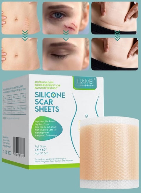 Silicone Scar Sheets Scar Roll Sticker Self-Adhesive Scar Removal Sticker Medical Grade Silicone Roll,Silicone Scar Tape,Silicon Scar Gel Cream Patch Removes Abs Tuck Surgery Scar Scar Removal Strips 4CM*1.5M