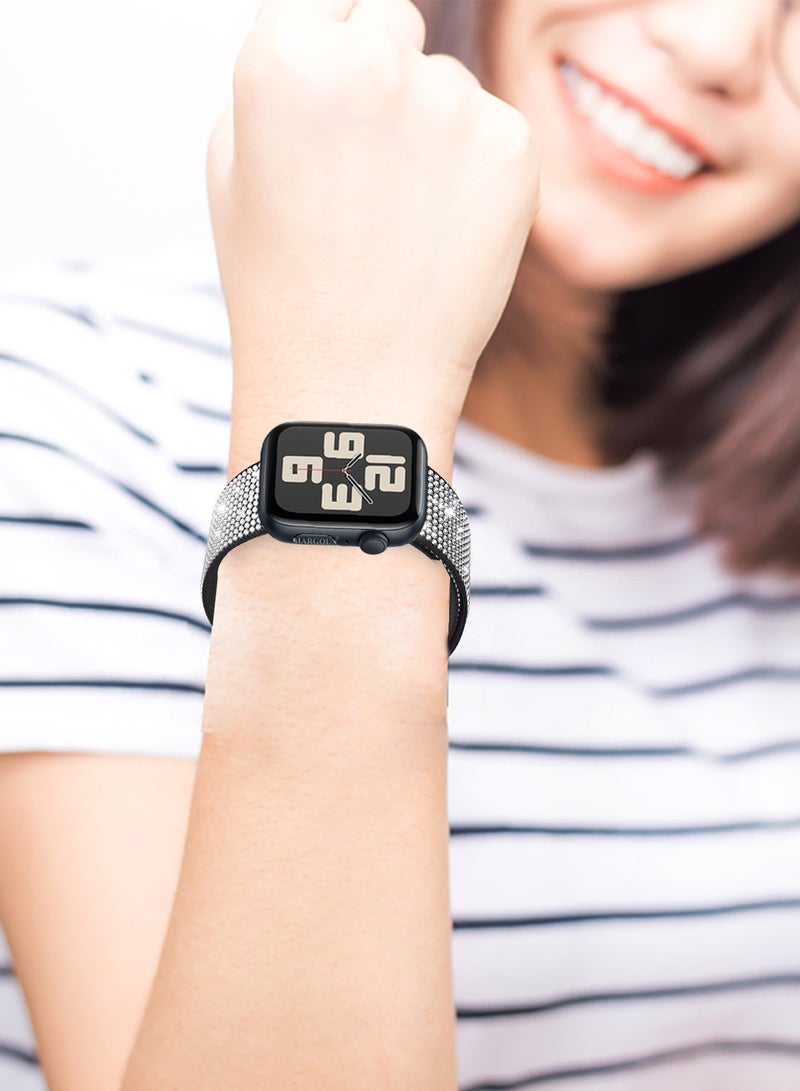 CATANES 2Packs 38mm 40mm 41mm 42mm(Series 10) Elastic Band for Apple Watch Series 1-9, SE & Ultra - Rhinestone Sparkle Watch Band - Image 5