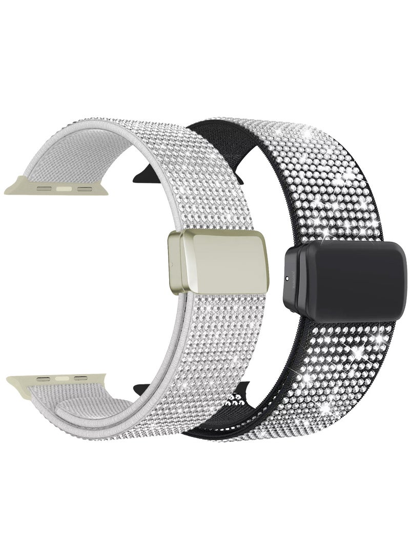 CATANES 2Packs 38mm 40mm 41mm 42mm(Series 10) Elastic Band for Apple Watch Series 1-9, SE & Ultra - Rhinestone Sparkle Watch Band - Image 1