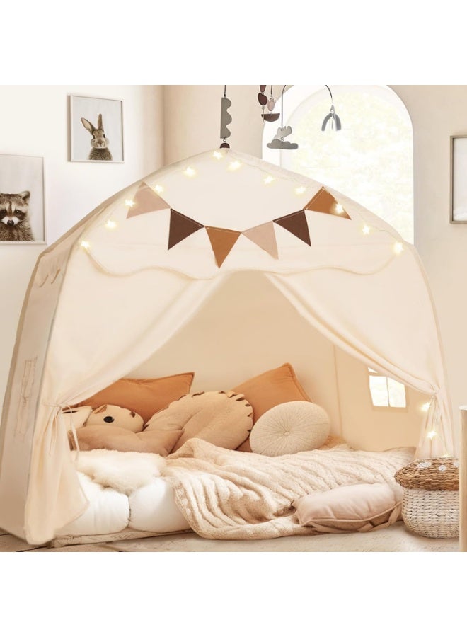 XICEN Large Kids Play Tent with Mat, Flags & Star Lights, Indoor Outdoor Dome Playhouse, Portable Bed Canopy for Boys & Girls, Kids Foldable Teepee, Size 51" x 39" x 51"  - Image 5