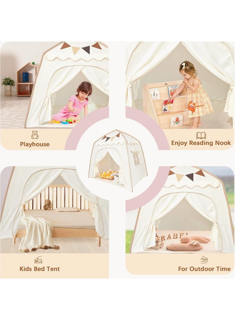 XICEN Large Kids Play Tent with Mat, Flags & Star Lights, Indoor Outdoor Dome Playhouse, Portable Bed Canopy for Boys & Girls, Kids Foldable Teepee, Size 51" x 39" x 51"  - Image 4