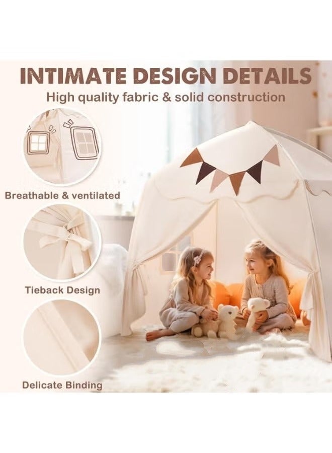 XICEN Large Kids Play Tent with Mat, Flags & Star Lights, Indoor Outdoor Dome Playhouse, Portable Bed Canopy for Boys & Girls, Kids Foldable Teepee, Size 59" x 39" x 59" - Image 3