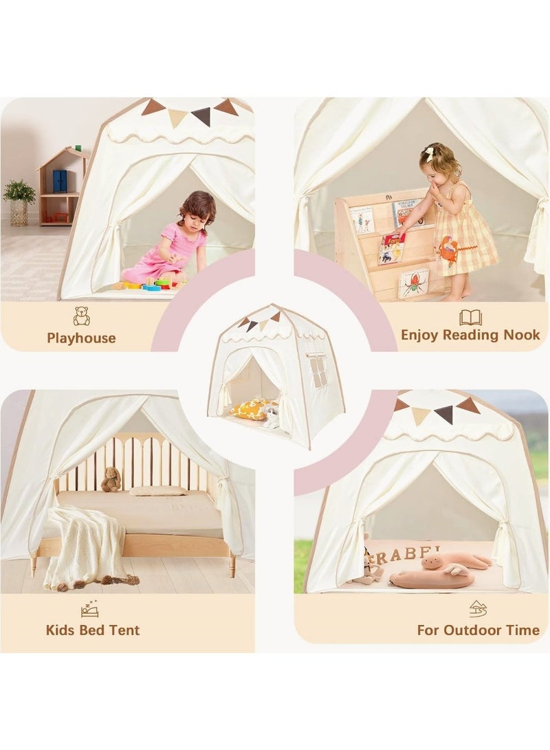 XICEN Large Kids Play Tent with Mat, Flags & Star Lights, Indoor Outdoor Dome Playhouse, Portable Bed Canopy for Boys & Girls, Kids Foldable Teepee, Size 59" x 39" x 59" - Image 5