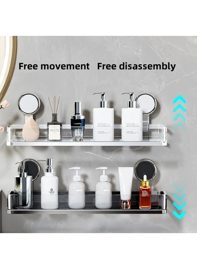 Grey No Drill Wall Mounted Storage Rack Suction Cup Shelf For Bathroom Kitchen Organization - Image 2
