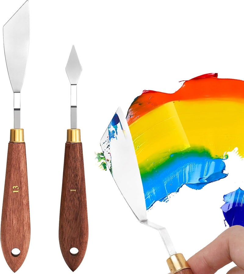 Lightwish 2 Pieces Palette Knife Set Stainless Steel Spatula palette knife for oil painting acrylic painting, Painting Knife with Wood Handle for Artist Painting supplies - Image 1