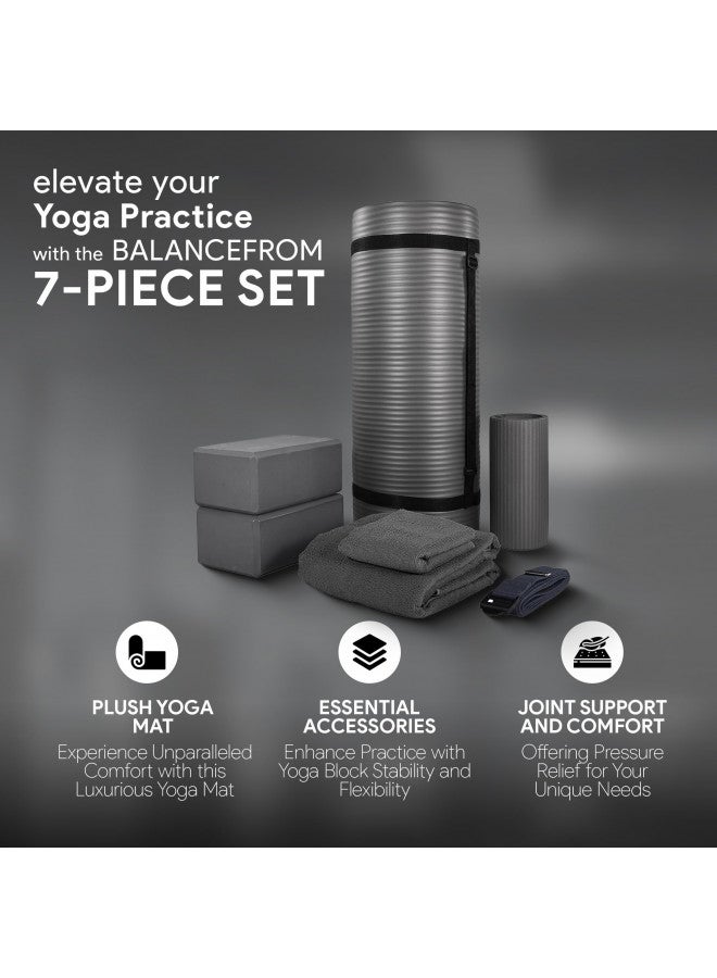 BalanceFrom BalanceFrom 7-Piece Set - Include Yoga Mat with Carrying Strap, 2 Yoga Blocks, Yoga Mat Towel, Yoga Hand Towel, Yoga Strap and Yoga Knee Pad (Gray, 1/2"-Thick Mat)  - Image 2