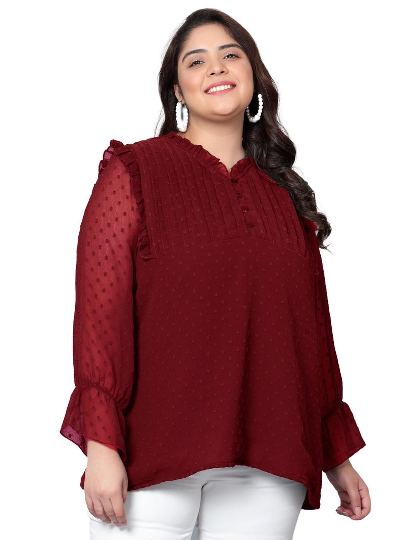 Indietoga Women's Plus Size Georgette Longline Tunic Tops (P10001577_Red Embroidered_2XL) - Image 1