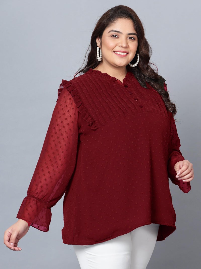 Indietoga Women's Plus Size Georgette Longline Tunic Tops (P10001577_Red Embroidered_2XL) - Image 3