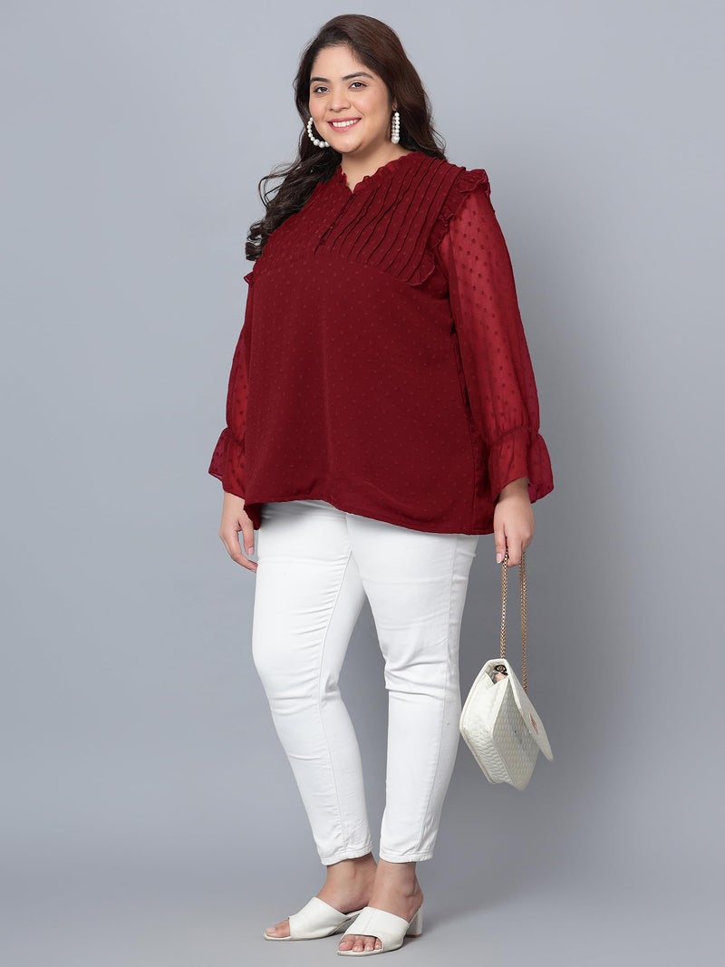 Indietoga Women's Plus Size Georgette Longline Tunic Tops (P10001577_Red Embroidered_2XL) - Image 5