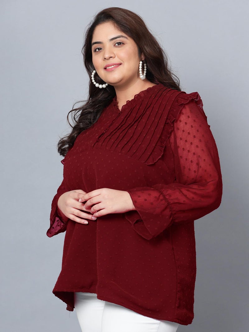 Indietoga Women's Plus Size Georgette Longline Tunic Tops (P10001577_Red Embroidered_2XL) - Image 4