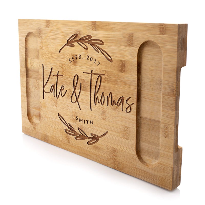 Personalization Lab Elegant Wedding Gift Personalized Charcuterie Board w 12 Elegant Design House Warming Presents for New Home Bamboo Cheese Board Gift for Women Custom Engraved Cutting Board Wine Lovers 