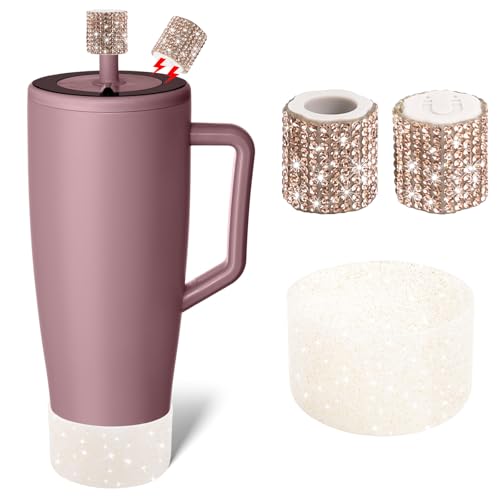 SLEILIN Silicone Boot and Rhinestone Magnetic Straw Cover Cap Compatible with BrüMate Era | Anti-Slip Silicone Protector for 40 oz Tumbler with Handle | Accessory Set for Stainless Steel Drinking Cup - Image 1