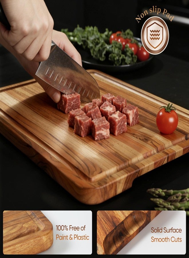 Conflech 3 Pack Teak Cutting Board Set for Kitchen Wood Charcuterie Board with Juice Groove Wooden Cutting Boards Non Toxic Heavy Duty Slip Over Sink Solid Thick Chopping Board FSC - Image 5
