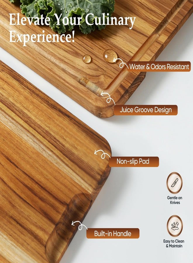 Conflech 3 Pack Teak Cutting Board Set for Kitchen Wood Charcuterie Board with Juice Groove Wooden Cutting Boards Non Toxic Heavy Duty Slip Over Sink Solid Thick Chopping Board FSC - Image 4